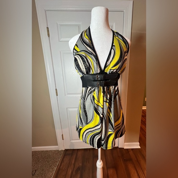 VGT 90s Y2K Charlotte Russe Size Large Yellow Black Halter Top with Waist Belt - Picture 1 of 6